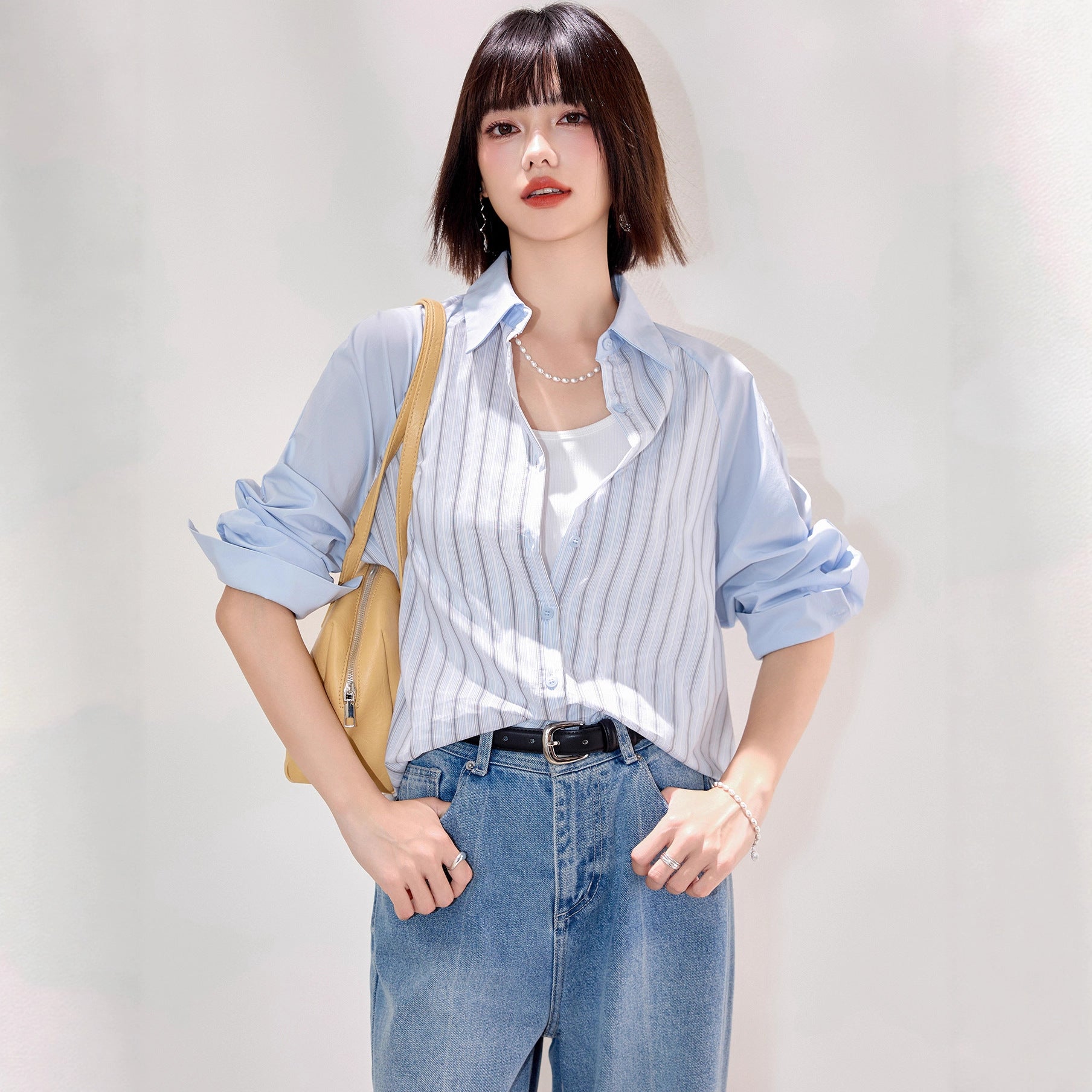 Striped Shirt Women's Blazer Autumn Long Sleeve Design Sense Unique Fashion New Loose Vintage Early Autumn Top Blouse