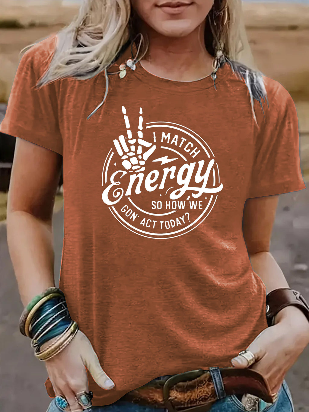 Hollow out hand printed short sleeved shirt