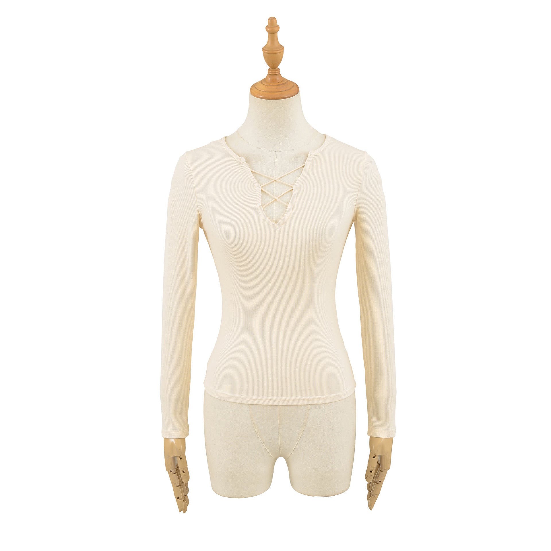 Strap V-neck long sleeved T-shirt for women