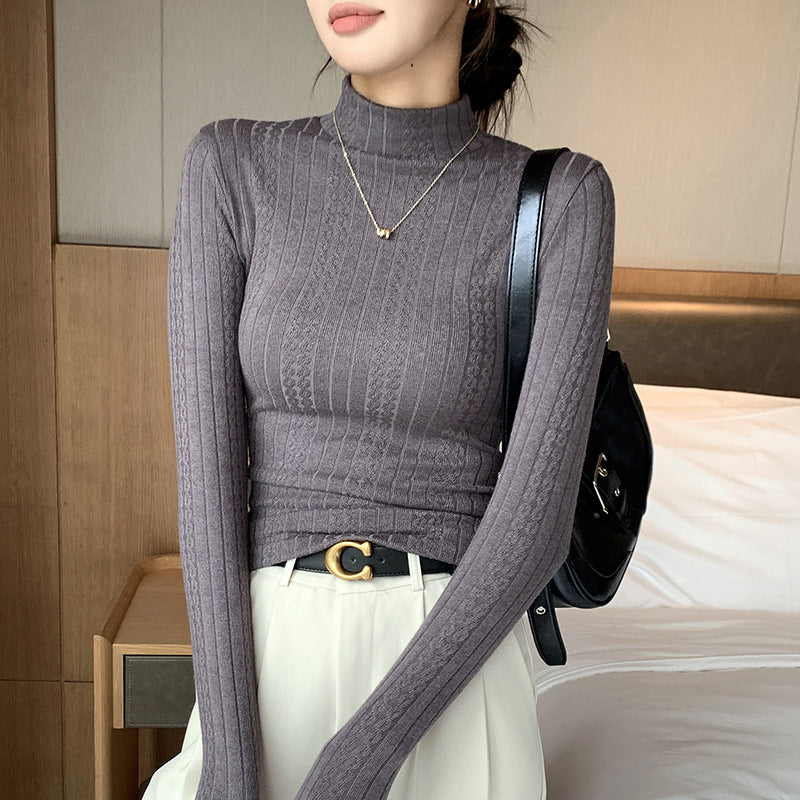 Women's semi high neck slim fit long sleeved top