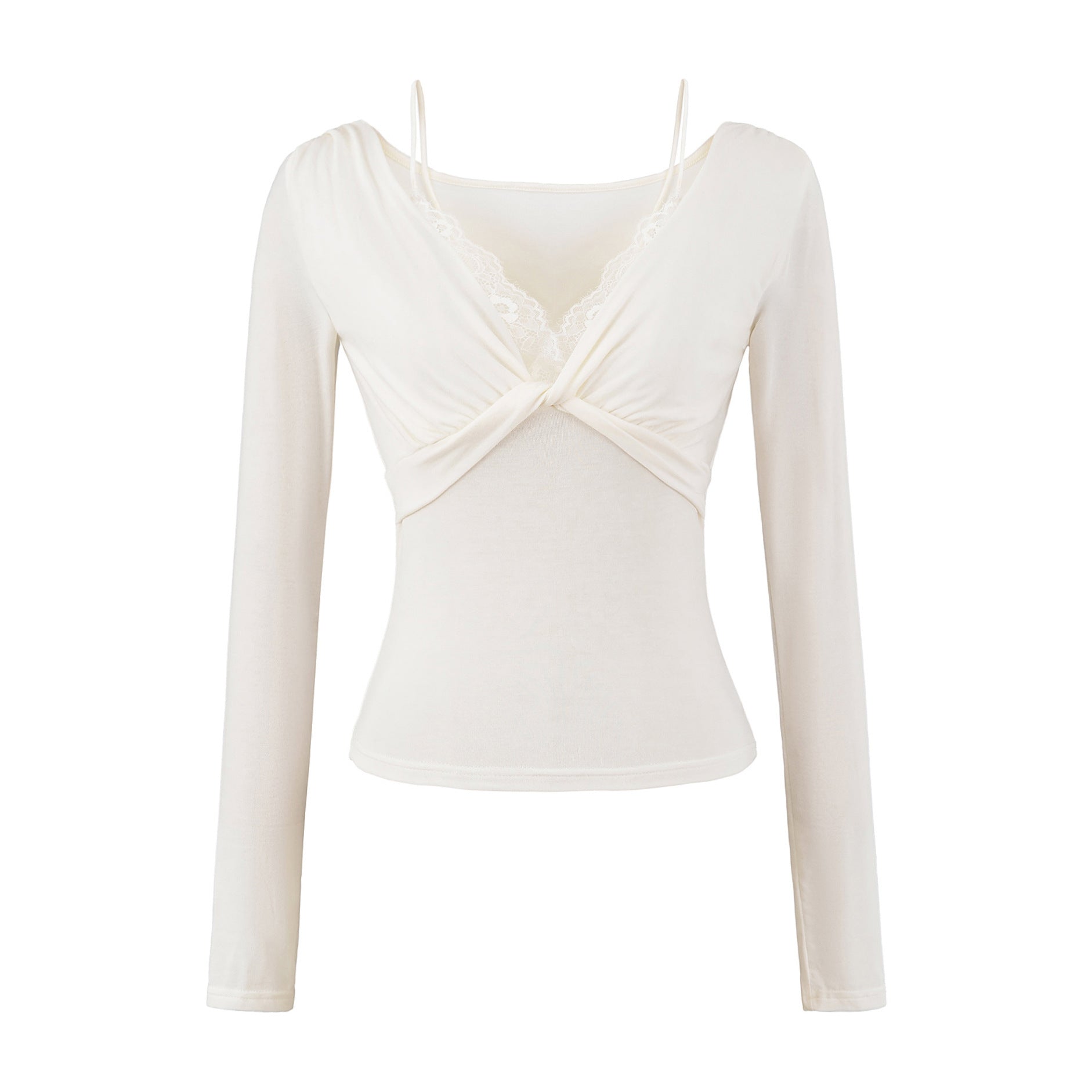 Twisted lace long sleeved T-shirt for women