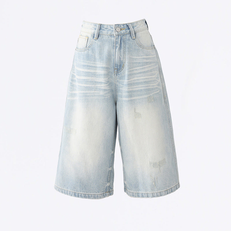 Women's  Loose Wide-Leg Jeans High-Waist Straight Leg Pants with  Frayed Details