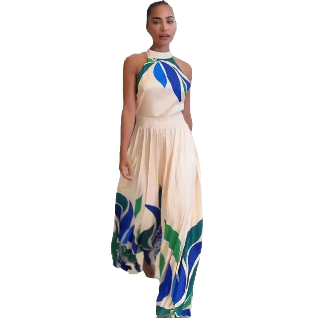 Printed sexy revealing sleeveless flared shorts jumpsuit
