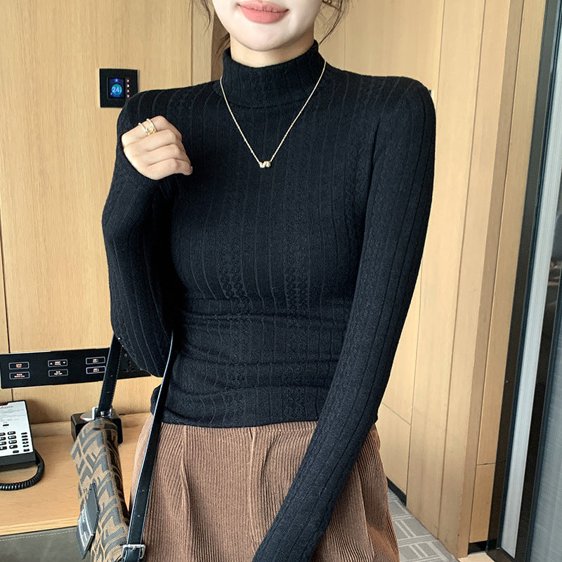 Women's semi high neck slim fit long sleeved top
