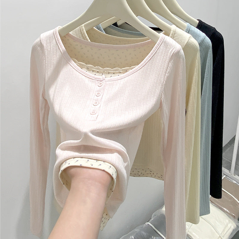 Lace U-neck long sleeved t-shirt for women