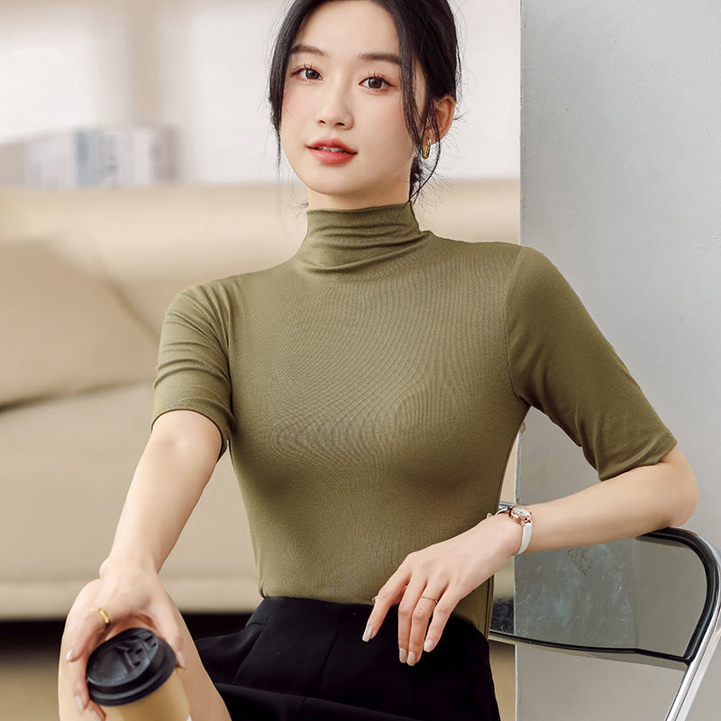 Slim fit T-shirt solid color top