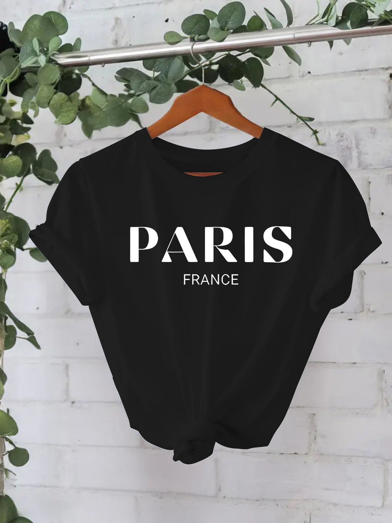 Paris printed round neck loose short sleeved shirt