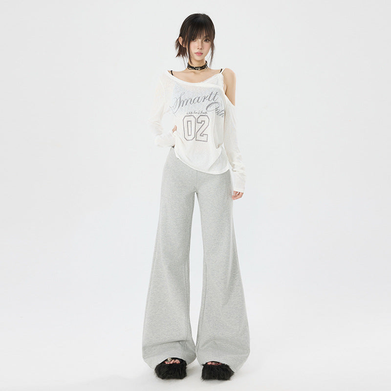 Women's Pants  Flared Trousers Low Waist Slim Fit Leisure Loose Wide-Leg Sweatpants