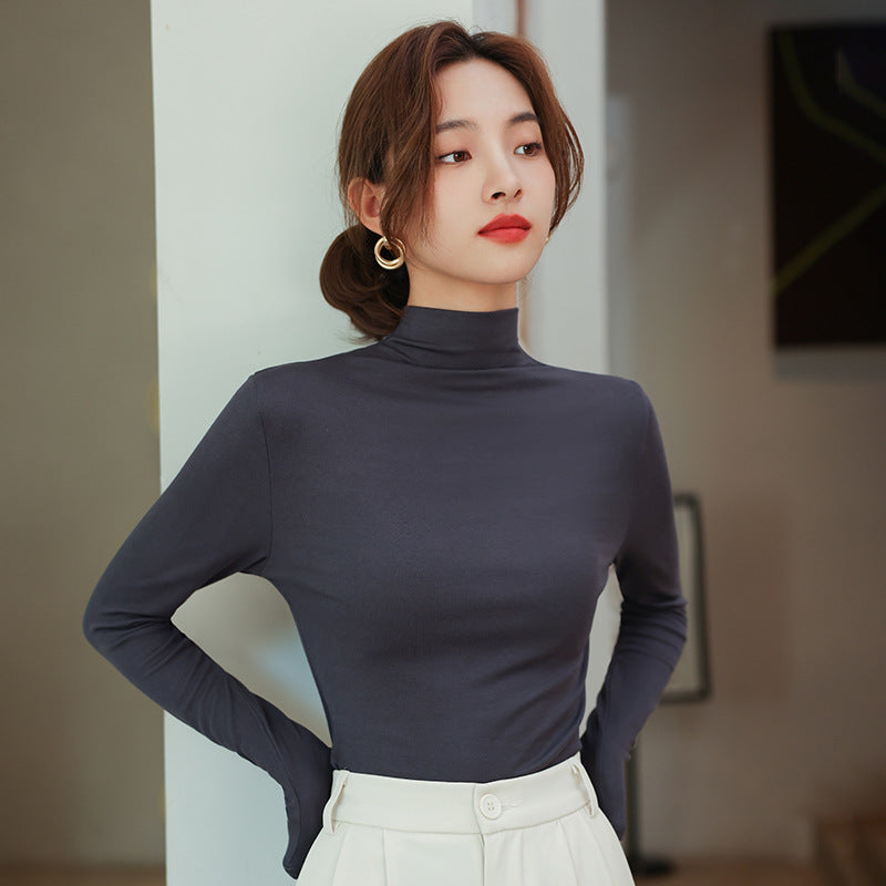 Half high neck long sleeved T-shirt top