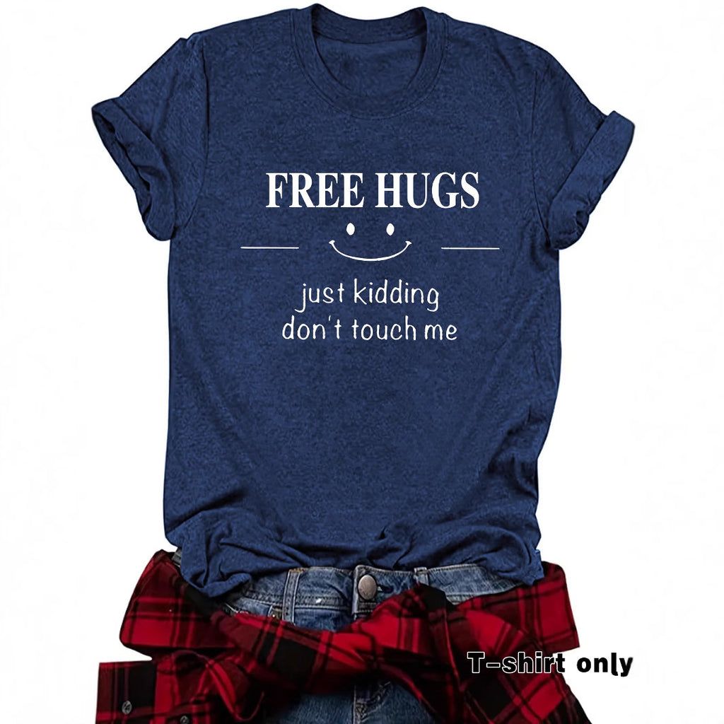 Short sleeved FREE HUGS smiley face pattern