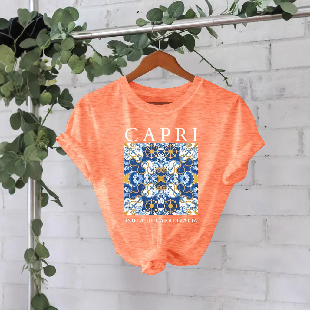 CAPRI Pattern Loose Short Sleeve Round Neck T-shirt