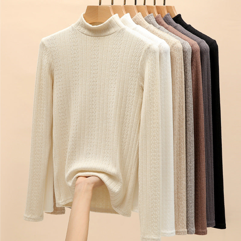 Women's semi high neck slim fit long sleeved top