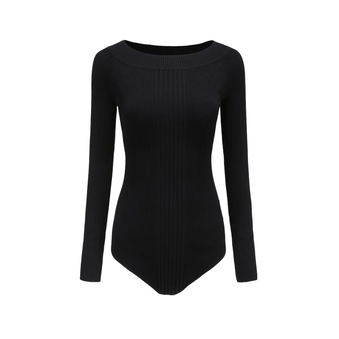 Solid Color  Long Sleeve Off-Shoulder Fitted  Casual, Elastic