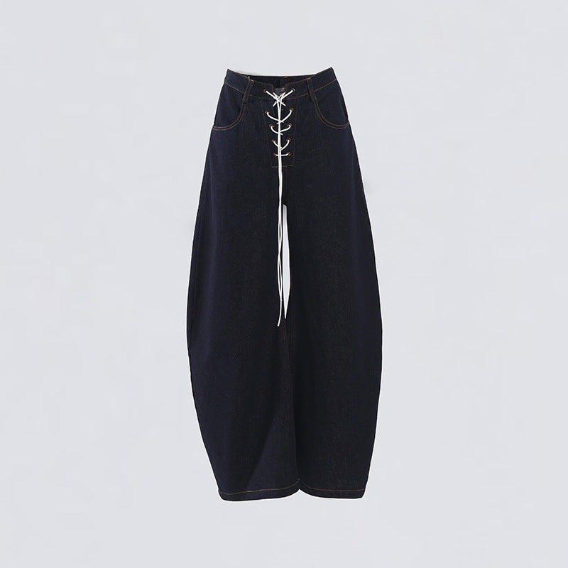 Loose Belted High-Waisted Wide-Leg Jeans Women's Banana Knife Pants