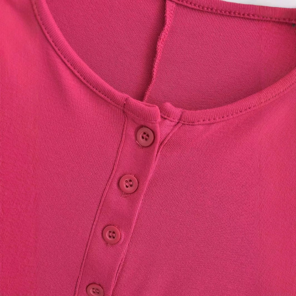 Single-breasted round-neck slim-fitting solid-color long-sleeved jumpsuit