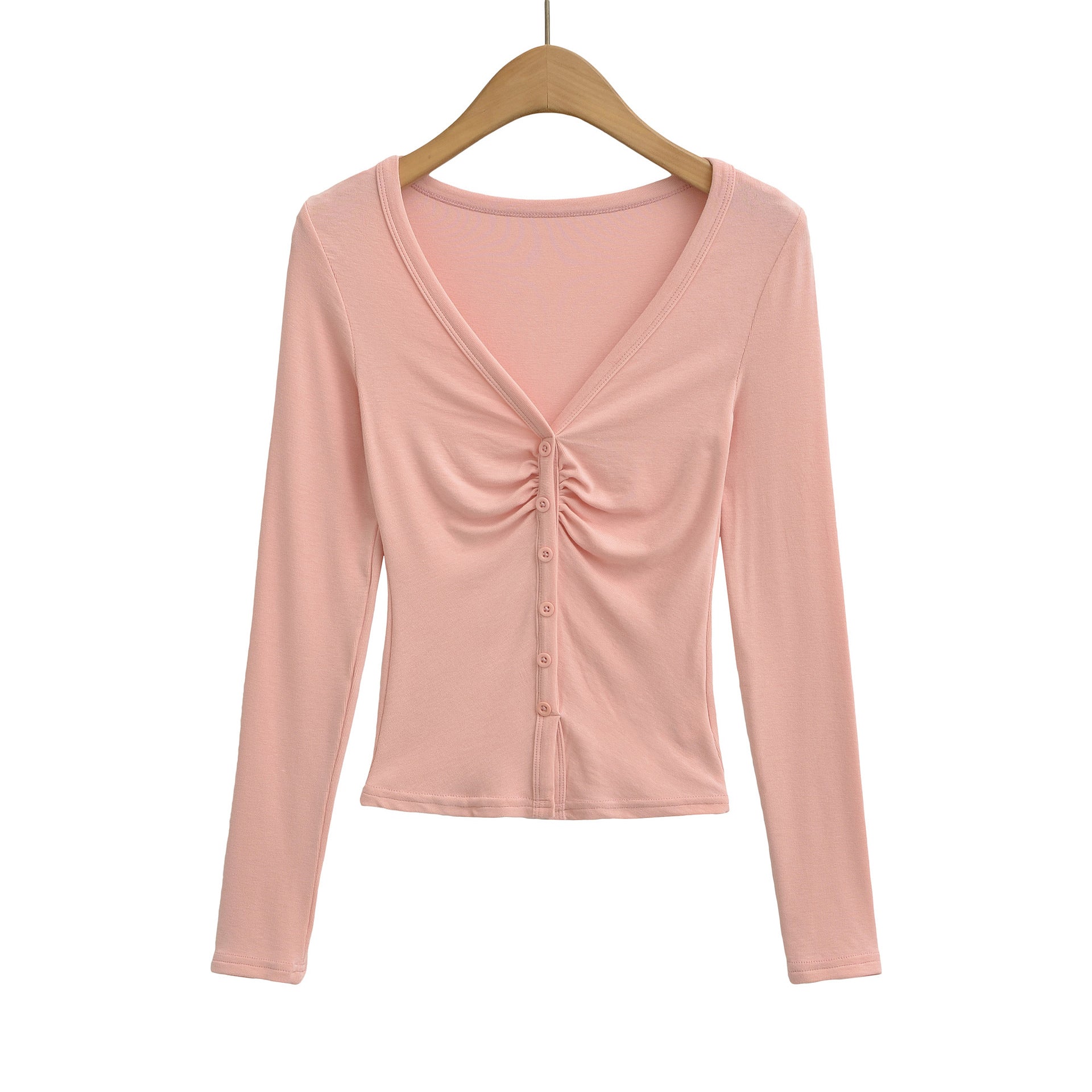 Sexy V-neck Long Sleeve Pleated Underwear T-shirt