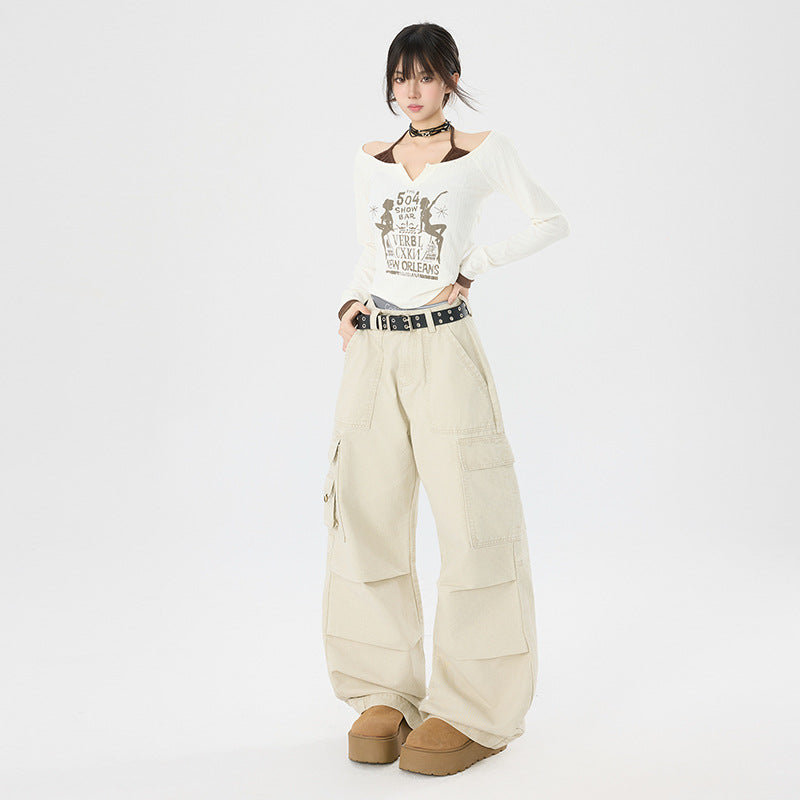 Women's Casual Pants Cleanfit Loose Multi-Pocket Functional Straight Leg Pants