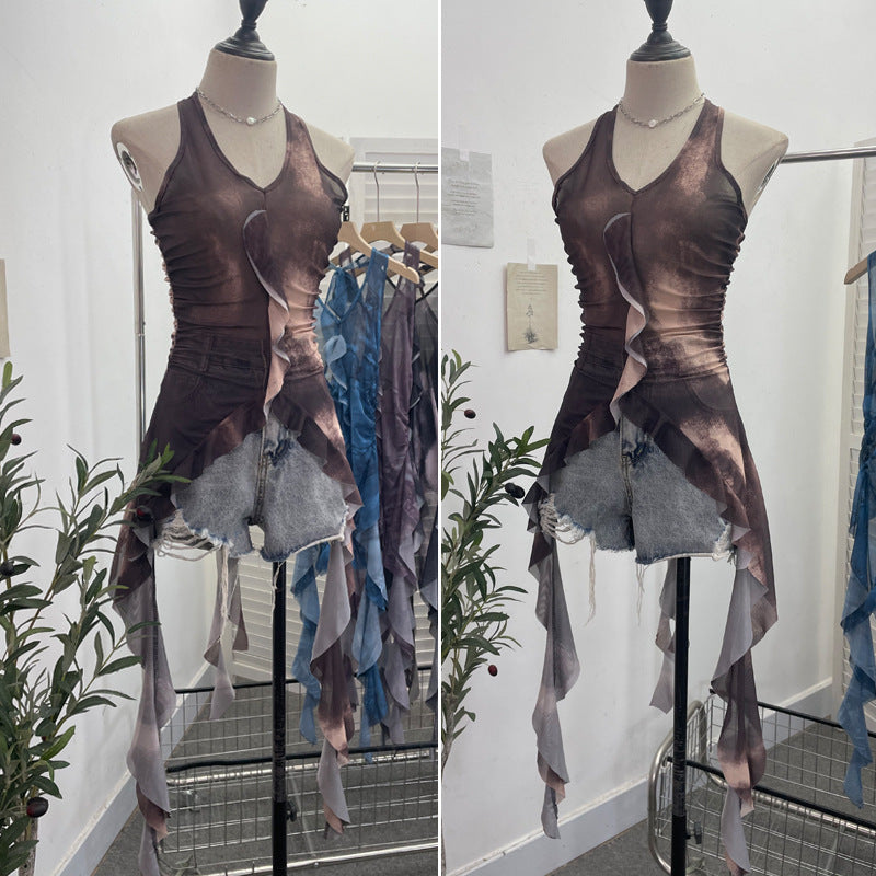 Tie dye neck hanging sleeveless top