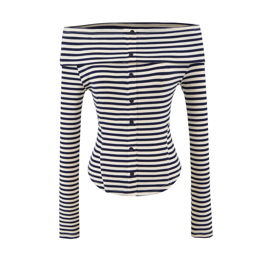 Striped slim fit long sleeved T-shirt for women