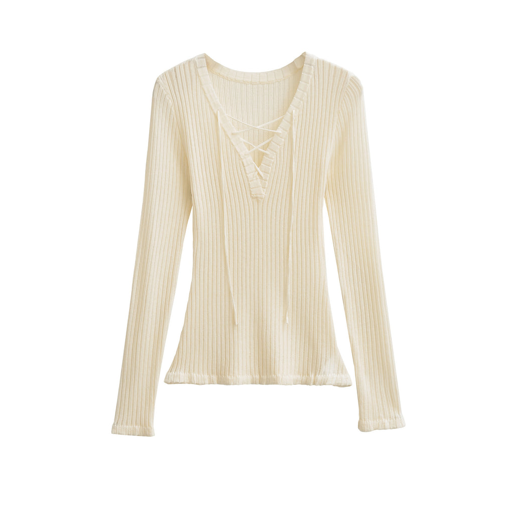V-neck strap slim fit long sleeved top