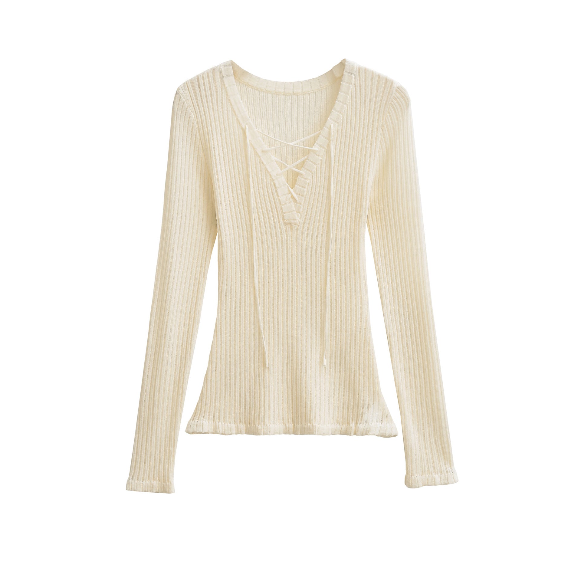 V-neck strap slim fit long sleeved top