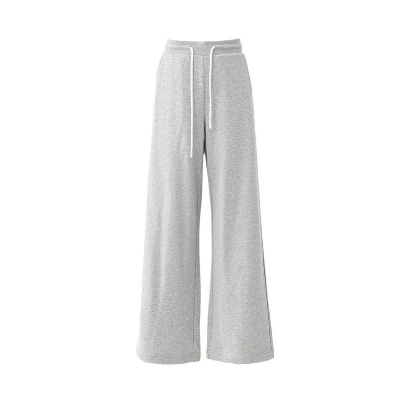 Women's Loose Wide-Leg Pants with Drawstring Elastic Waist Straight Casual Trousers