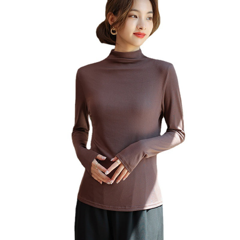 Half high neck long sleeved T-shirt top