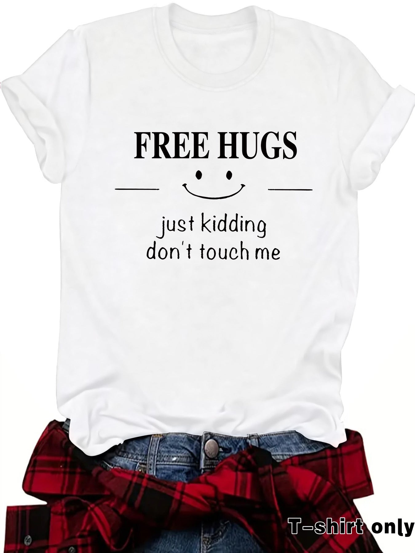 Short sleeved FREE HUGS smiley face pattern