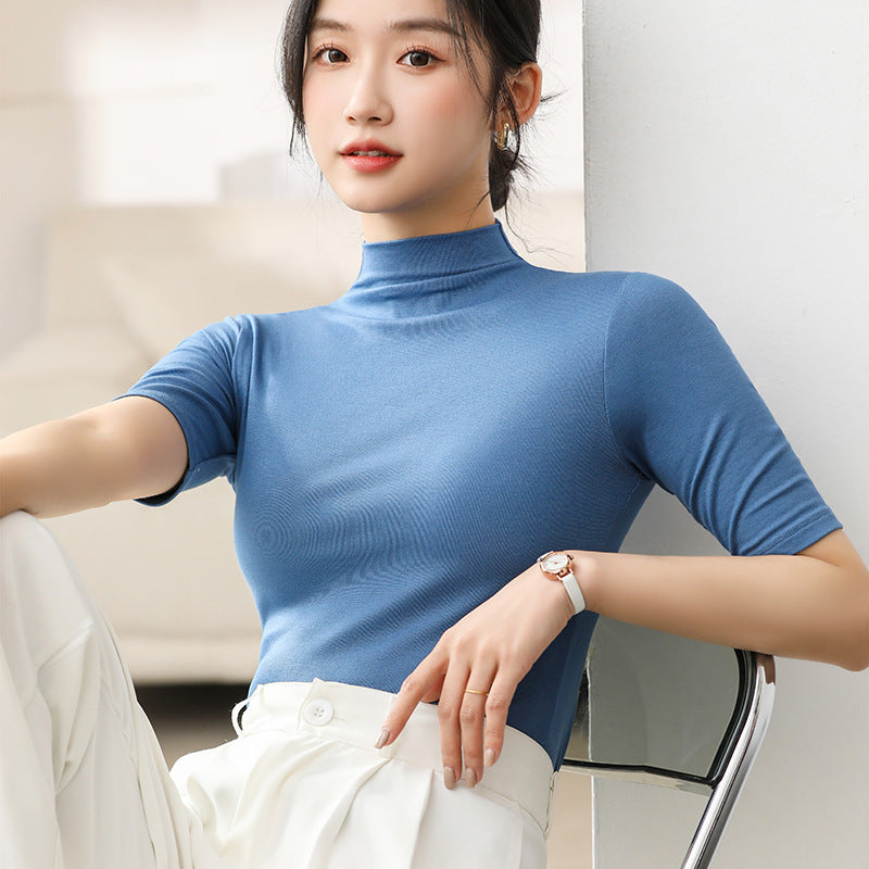 Slim fit T-shirt solid color top