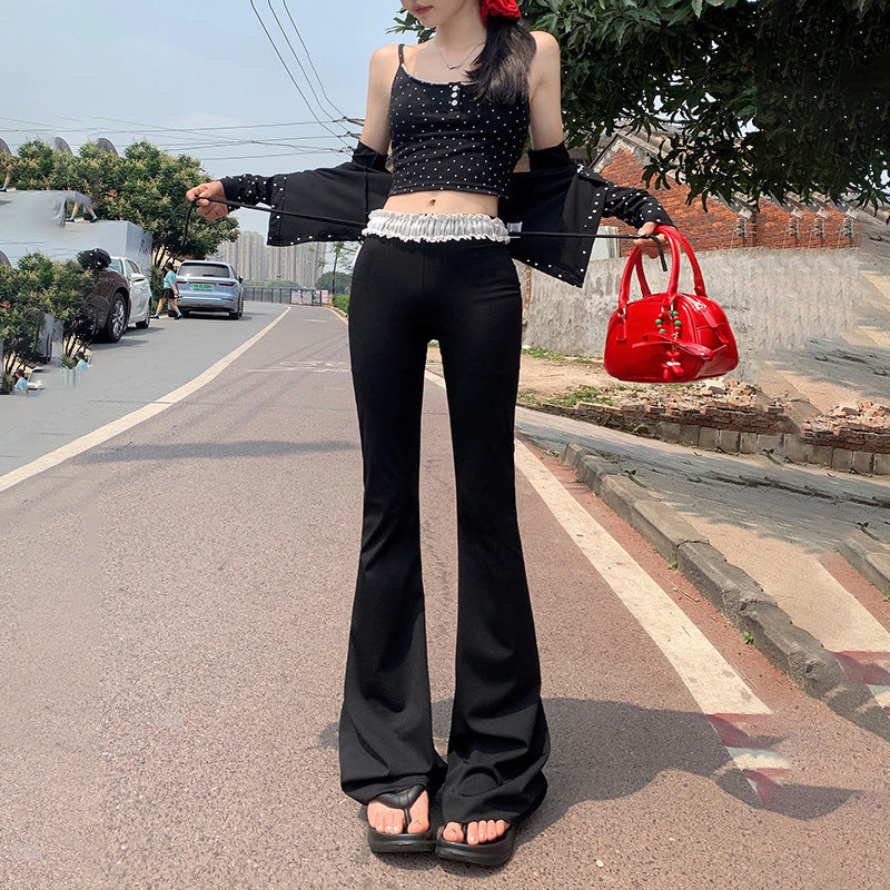 Women's Lace Splicing Flared Casual Trousers Slim Fit Yoga Pants