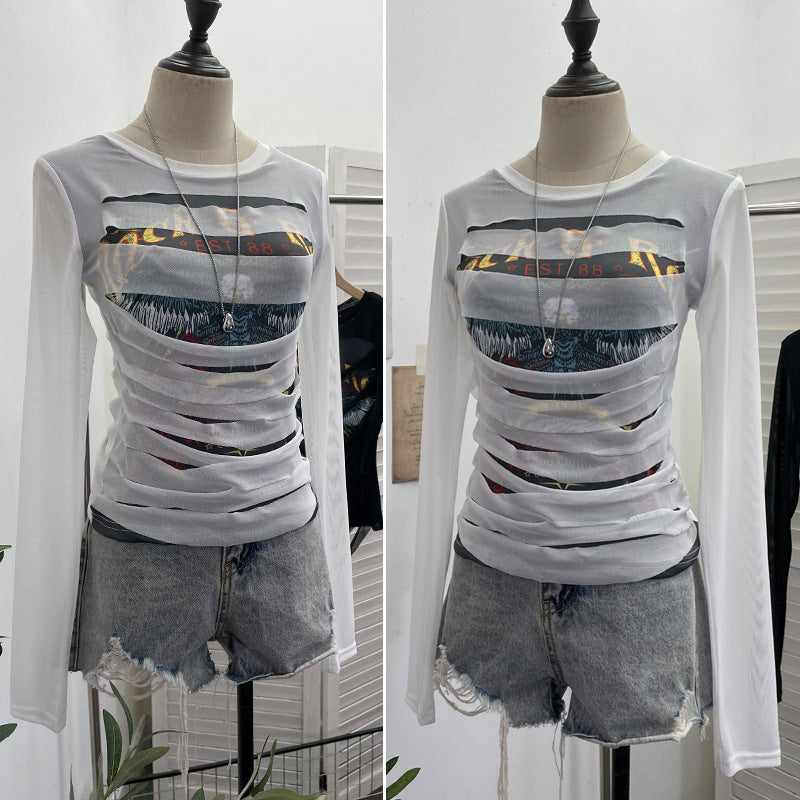 Printed long sleeved T-shirt top for women