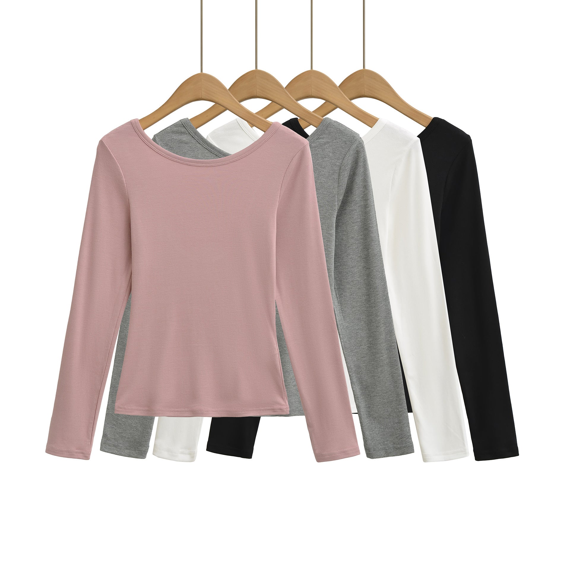 Low neck sexy backless elastic slim fit figure enhancing long sleeved T-shirt