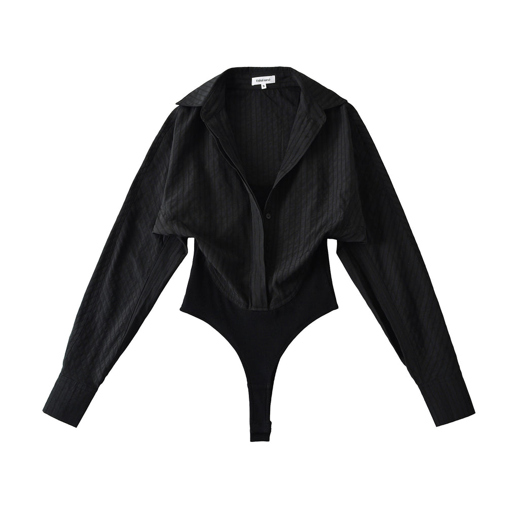 Casual solid color basic style fake two-piece shirt vest jumpsuit