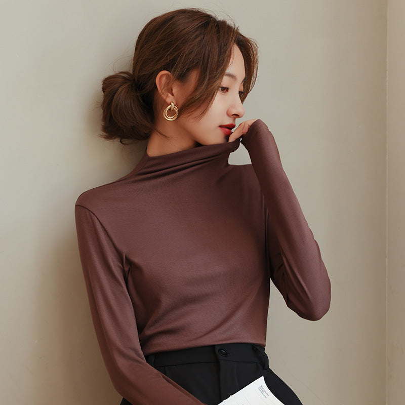 Half high neck long sleeved T-shirt top