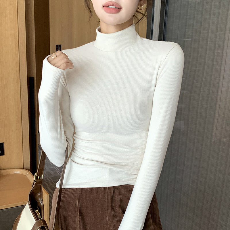 Striped solid color semi high neck women's top