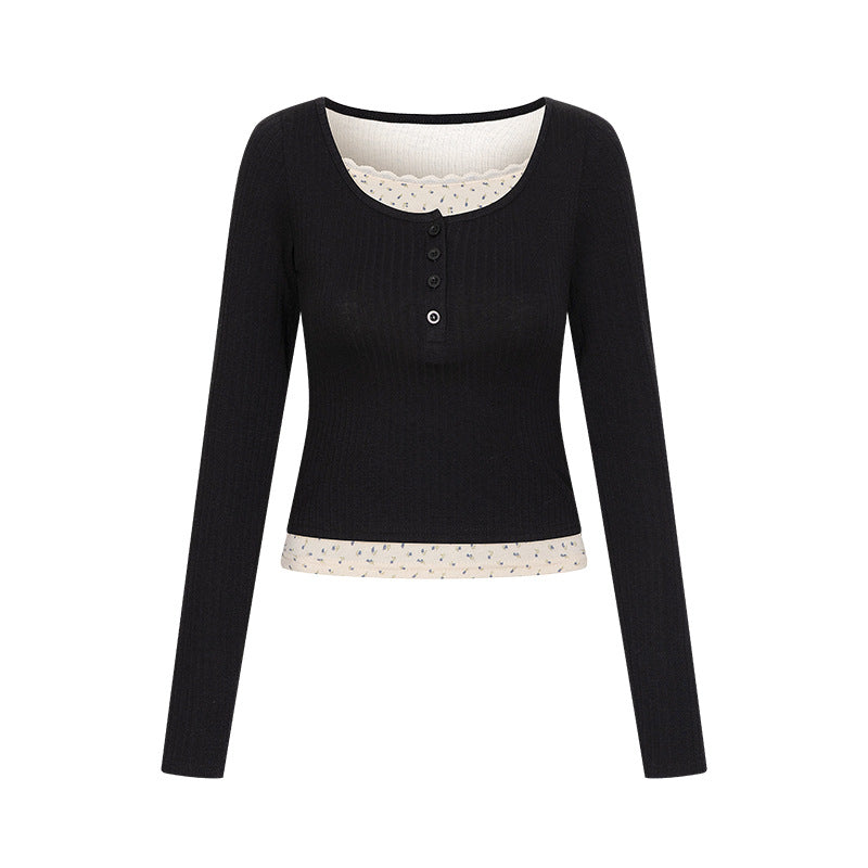 Lace U-neck long sleeved t-shirt for women