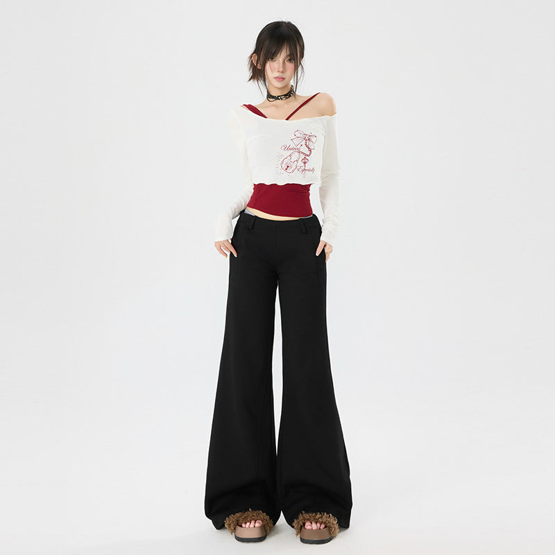 Women's Pants  Flared Trousers Low Waist Slim Fit Leisure Loose Wide-Leg Sweatpants