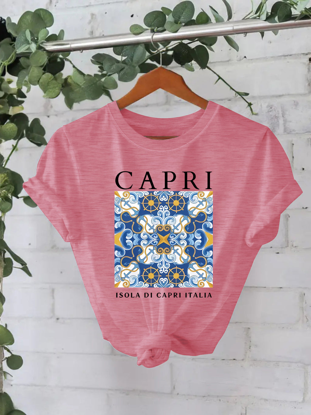 CAPRI Pattern Loose Short Sleeve Round Neck T-shirt