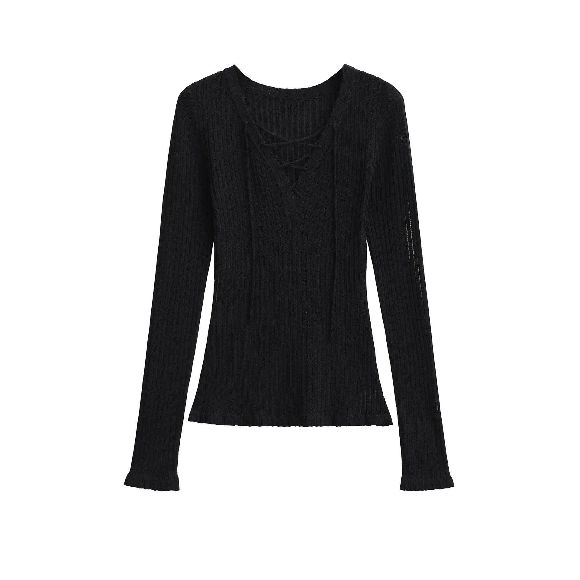 V-neck strap slim fit long sleeved top