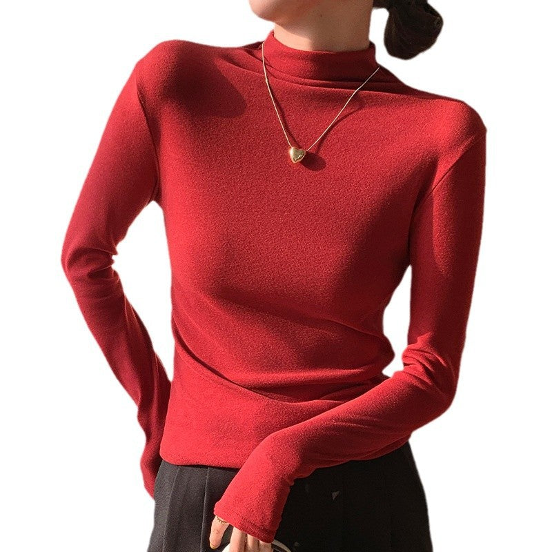 Half high neck solid color slim fit top