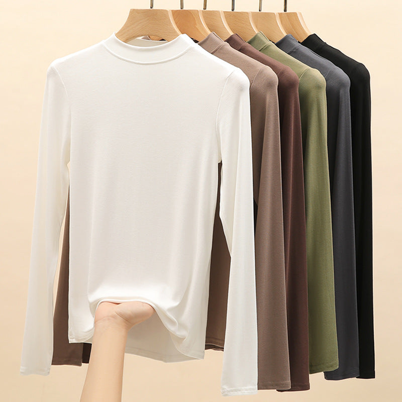Women's long sleeved T-shirt with small stand up collar top