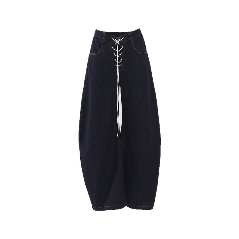 Loose Belted High-Waisted Wide-Leg Jeans Women's Banana Knife Pants