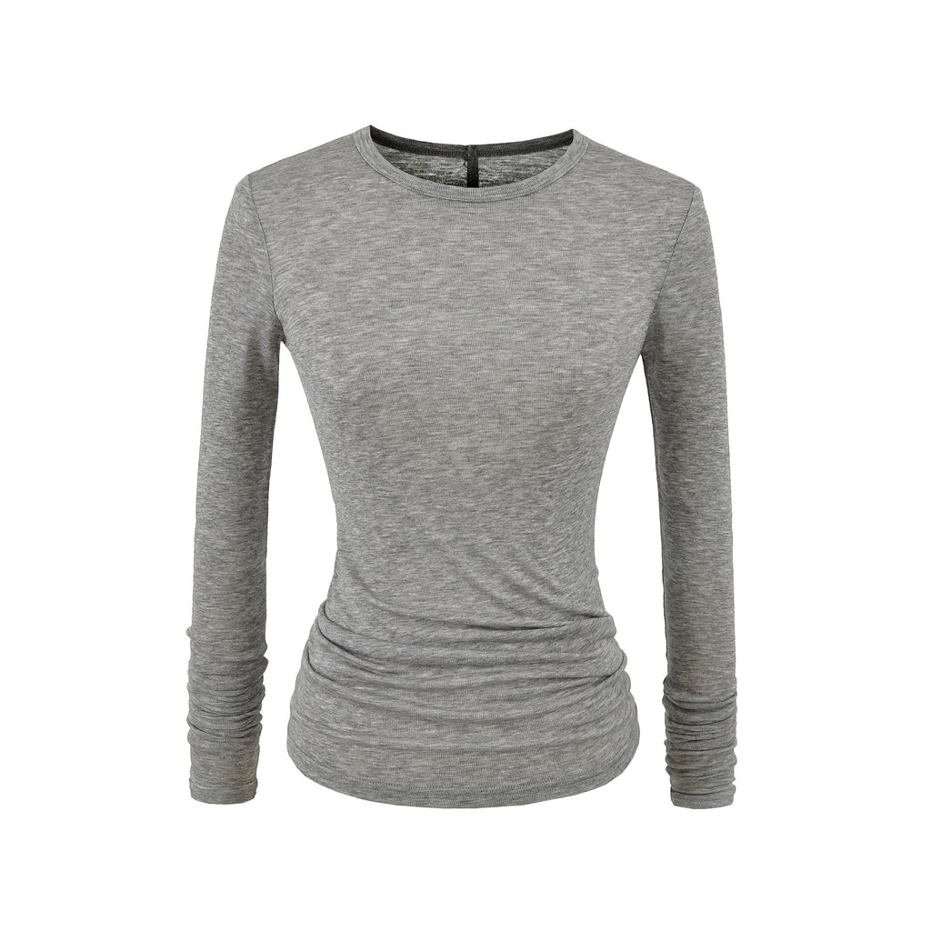 Round neck long sleeved cool thin Tencel casual base T-shirt