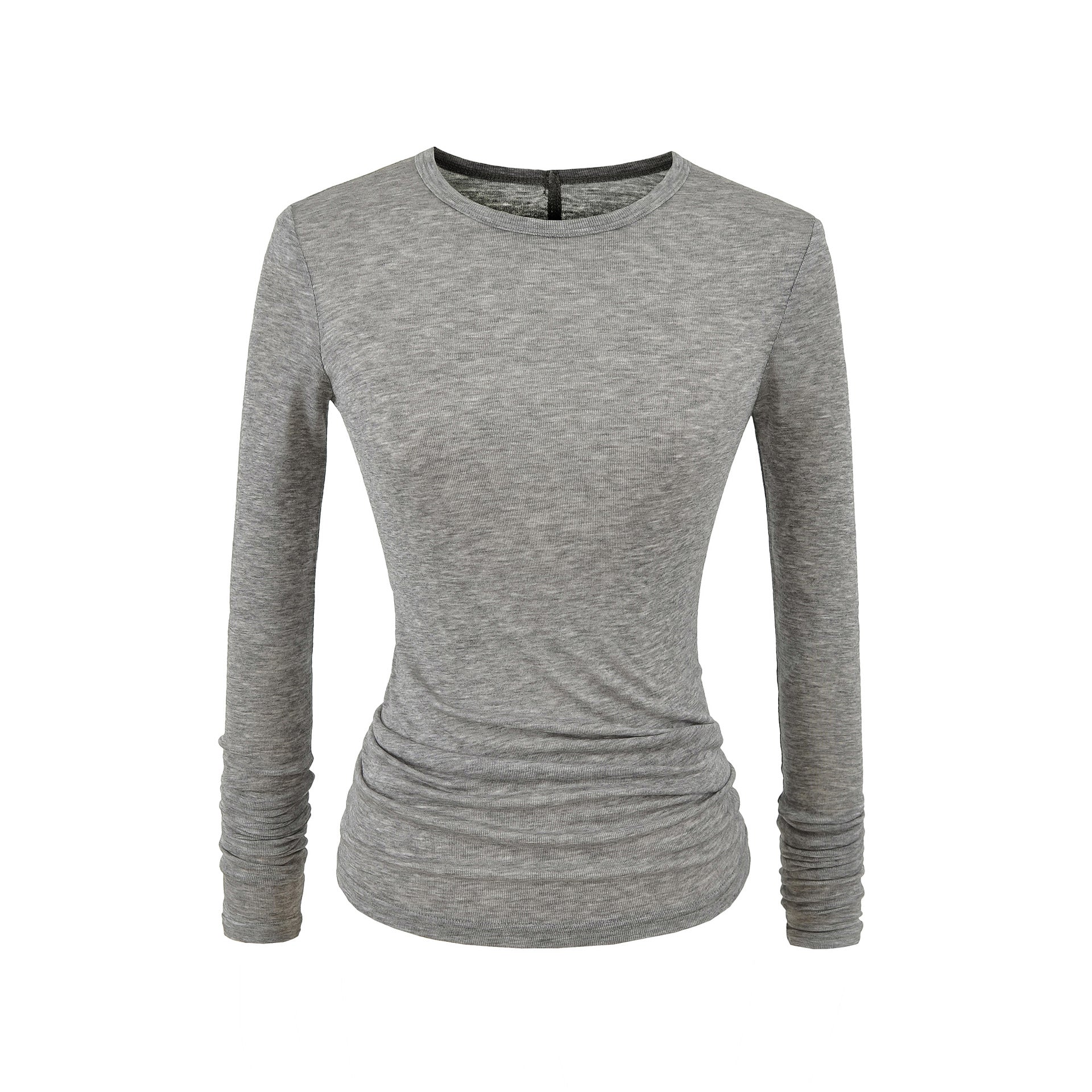 Round neck long sleeved cool thin Tencel casual base T-shirt