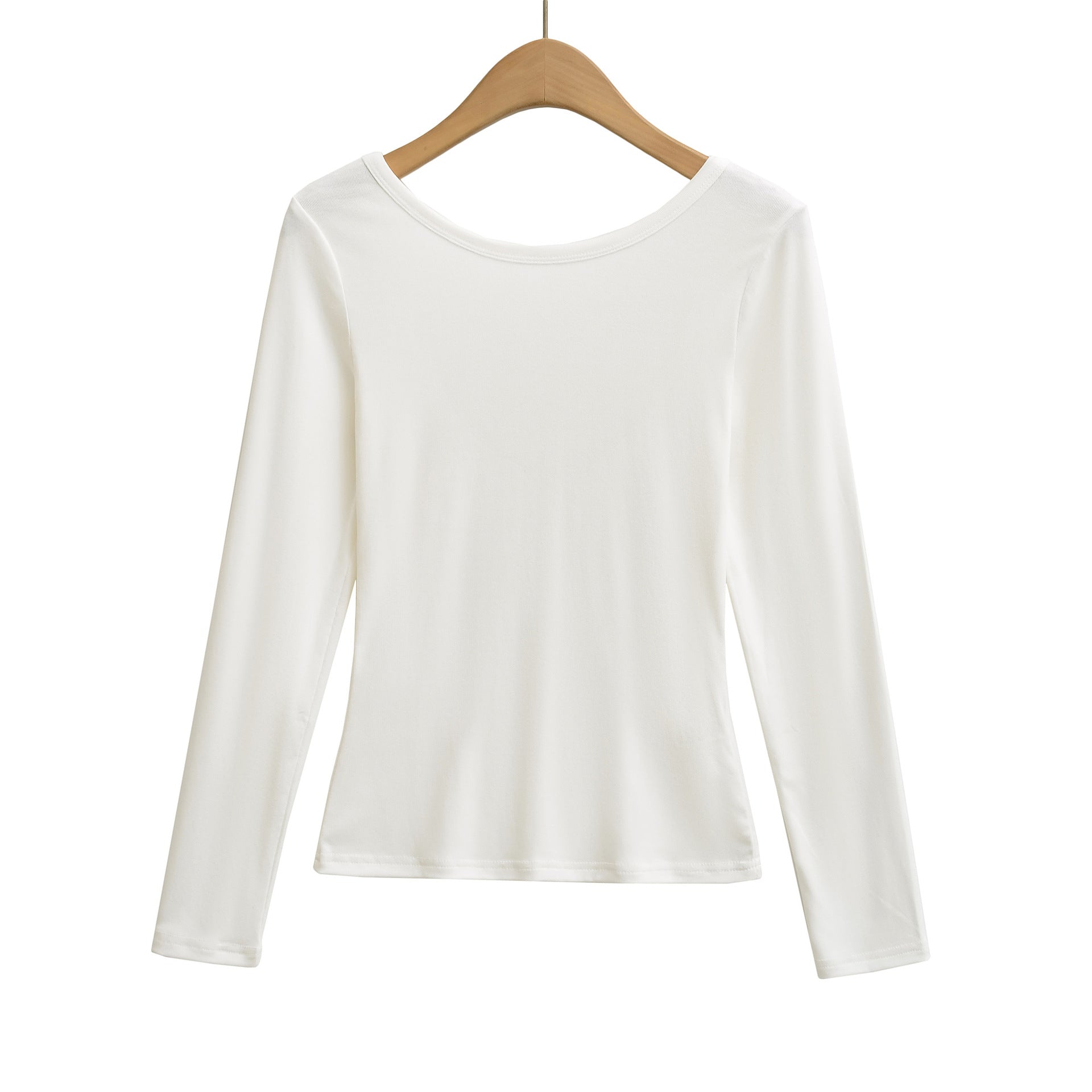 Low neck sexy backless elastic slim fit figure enhancing long sleeved T-shirt