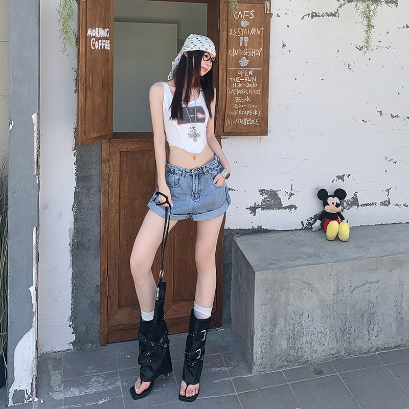 Women's High-Waisted Shorts Summer Slimming Design A-Line Wide Leg Pants for Petite Women