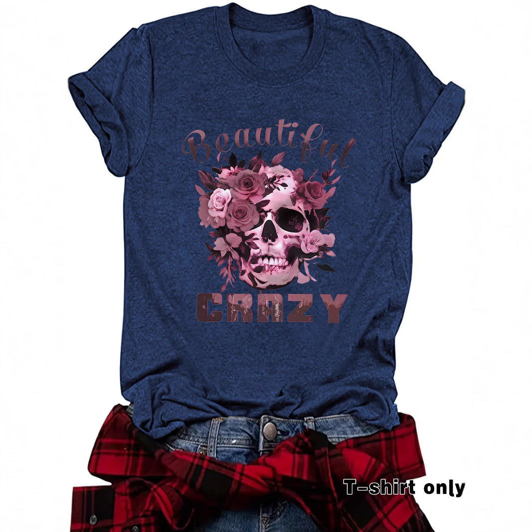 T-shirt female skeleton and flowers