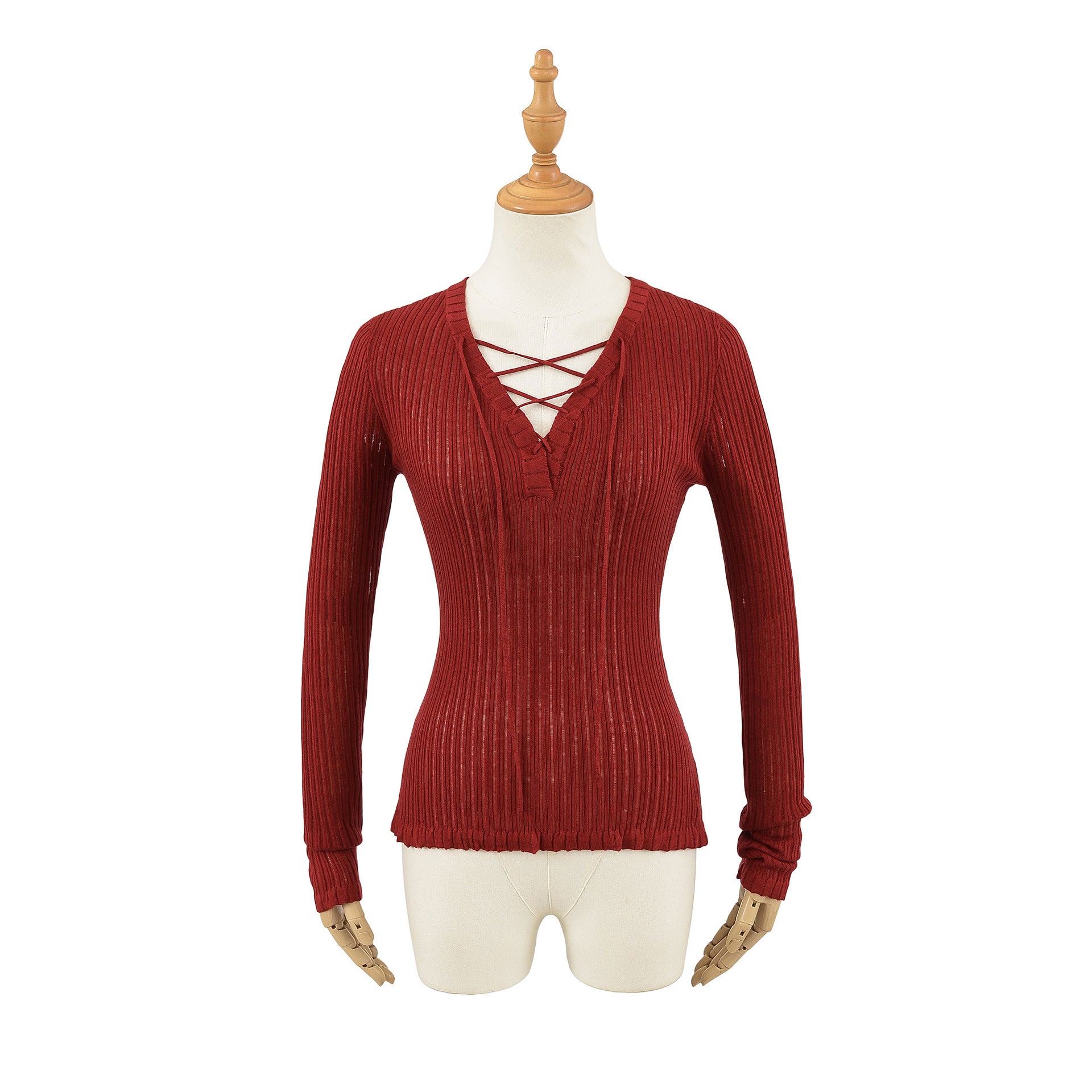 V-neck strap slim fit long sleeved top