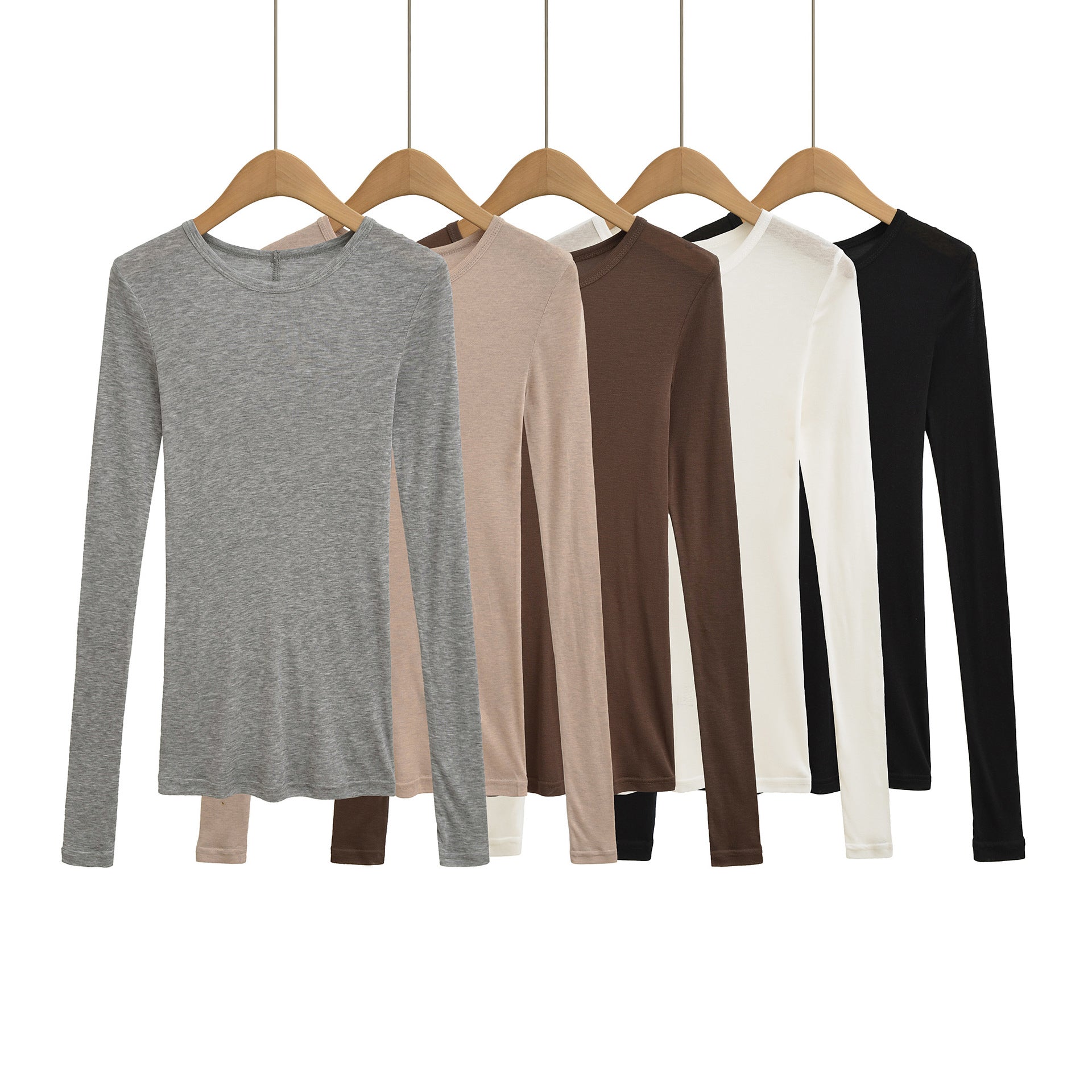 Round neck long sleeved cool thin Tencel casual base T-shirt