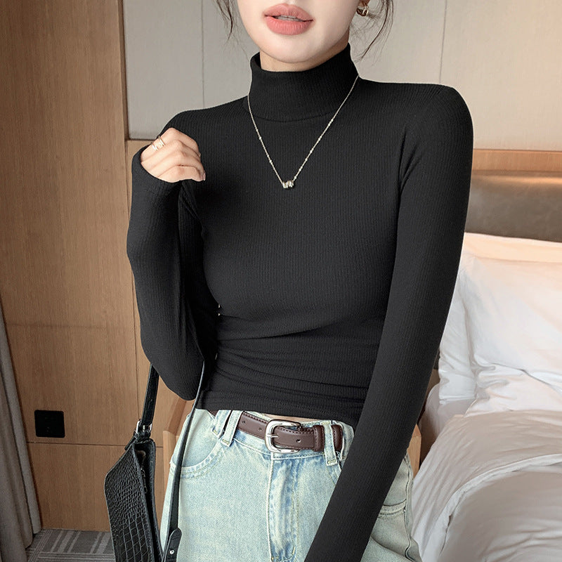 Striped solid color semi high neck women's top